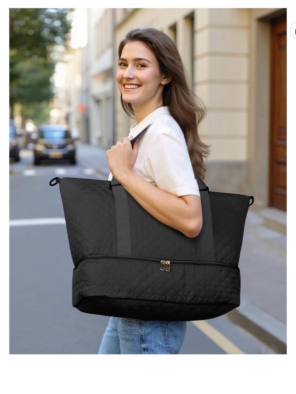 Quilted Black Everyday Tote Bag